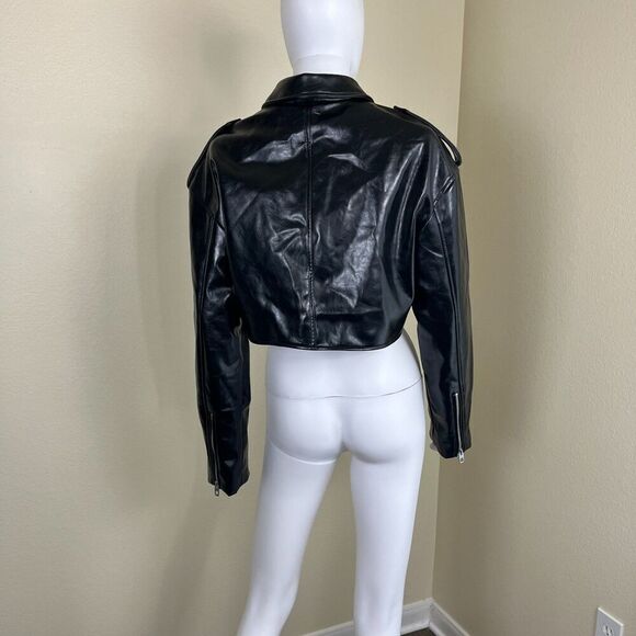 Zara Women's Size L Black Faux Leather Cropped NEW Jacket Boxy Blogger Moto Punk - Picture 13 of 17